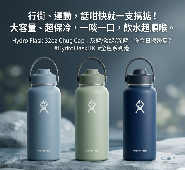 【預購】H0312162 Hydro Flask 寬口真空保溫水瓶（附提把窄口飲口蓋）- 32oz