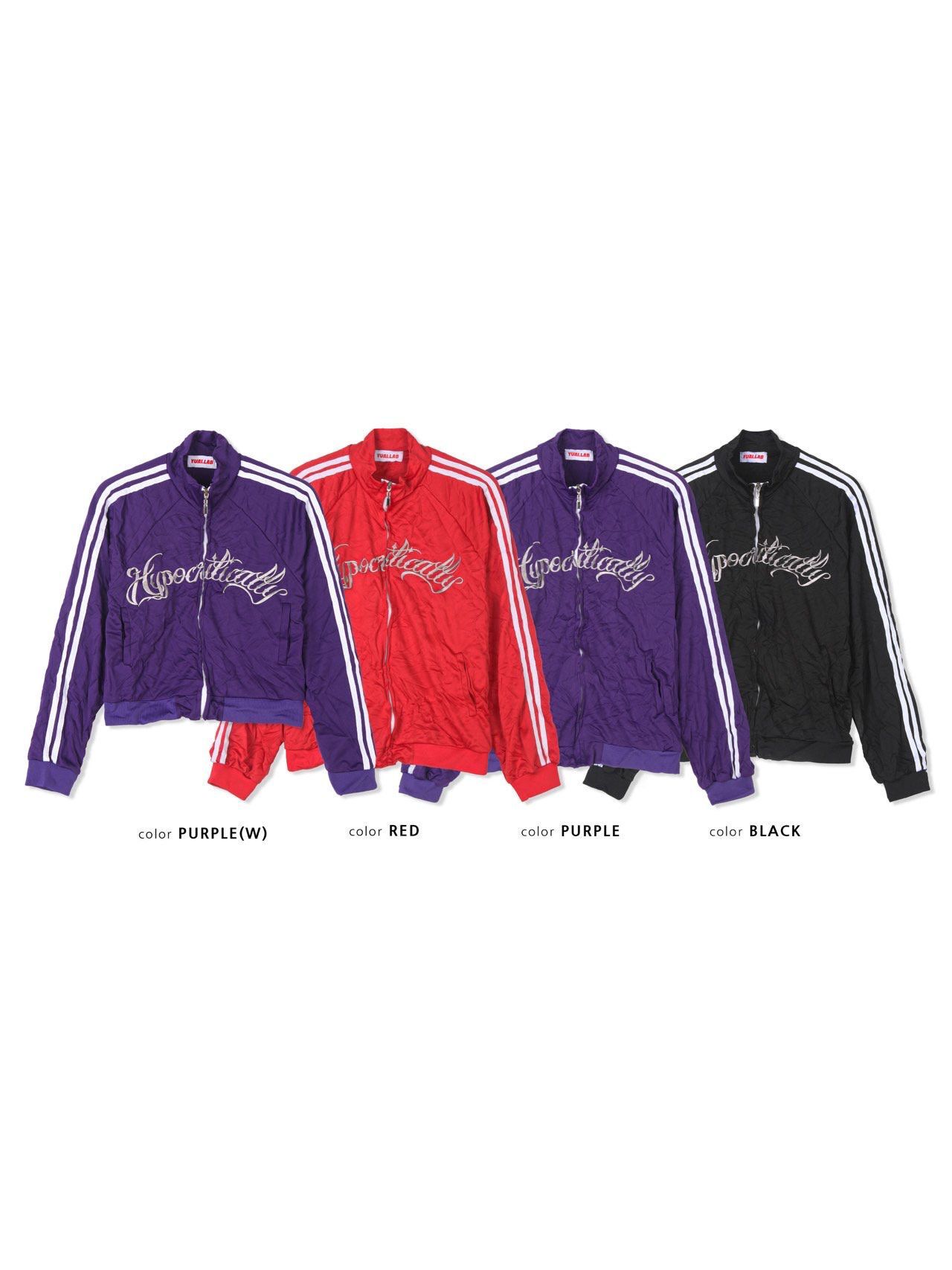 皺布企領英文字拉鍊外套 UNUSED-149JK