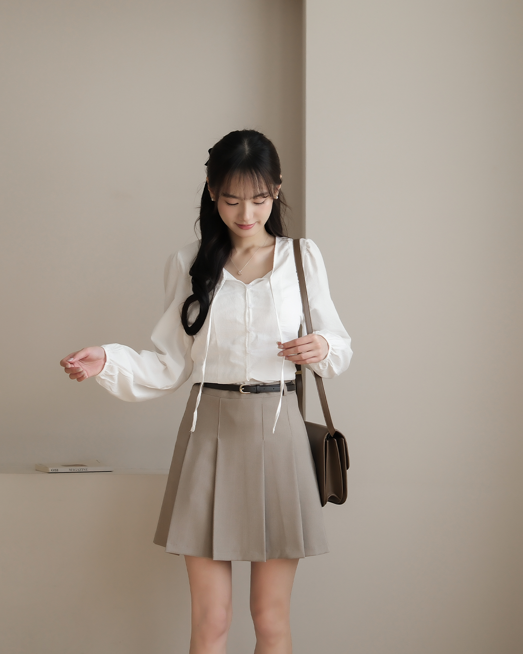 棉麻感綁帶造型上衣 ( 2 colors)