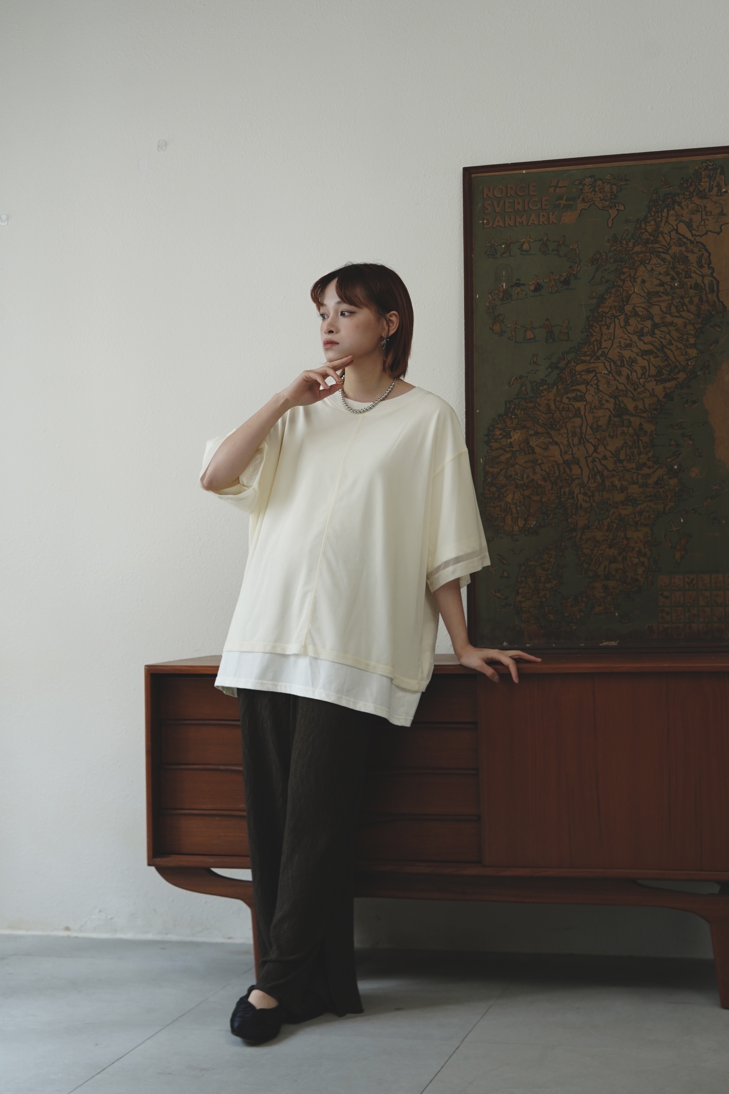 寬鬆假兩件棉x網TEE - BL53788