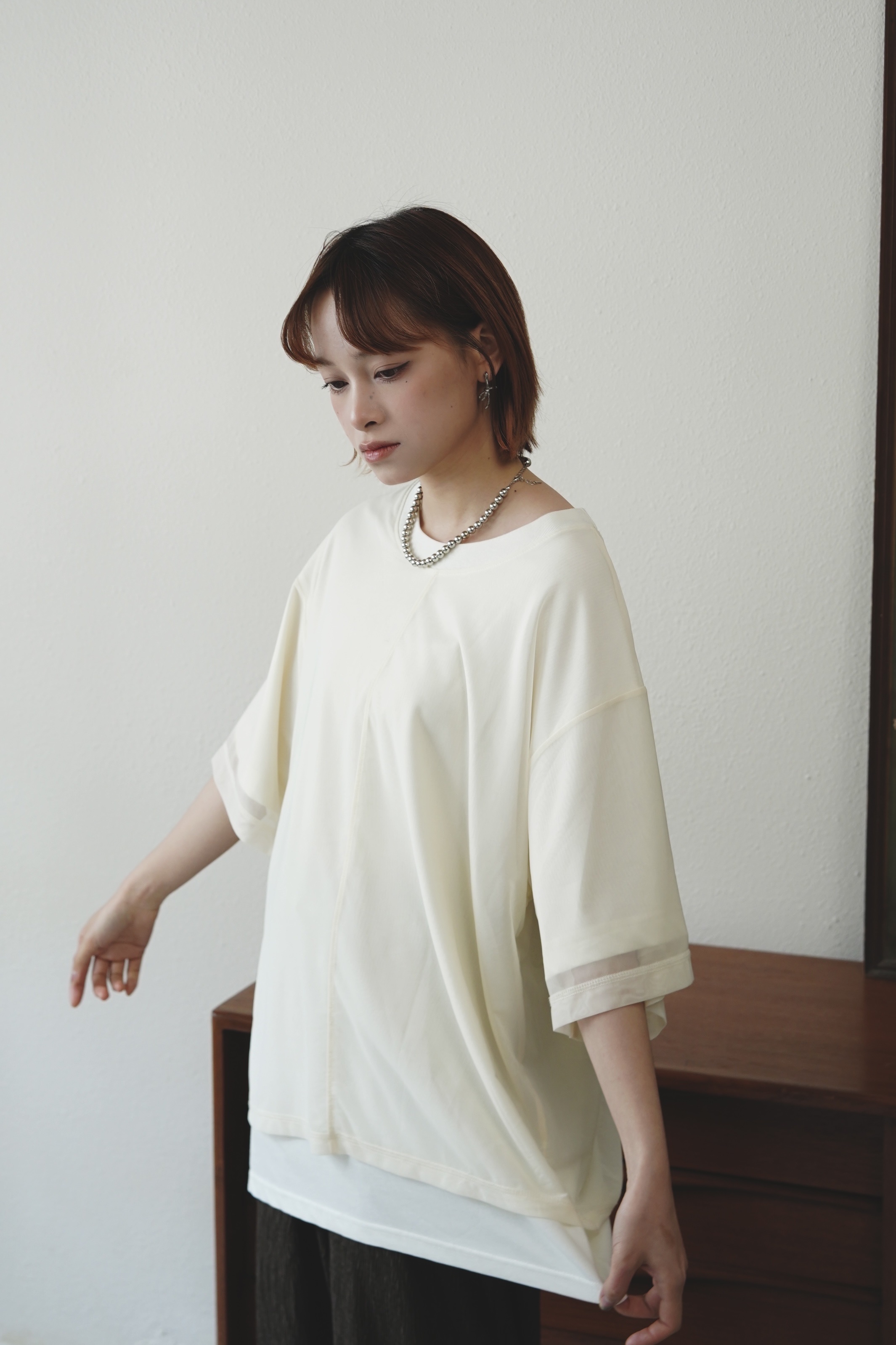 寬鬆假兩件棉x網TEE - BL53788