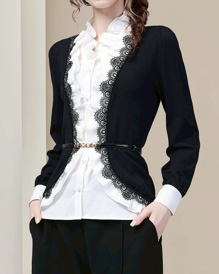 設計師家針織拼接襯衫假兩件式上衣