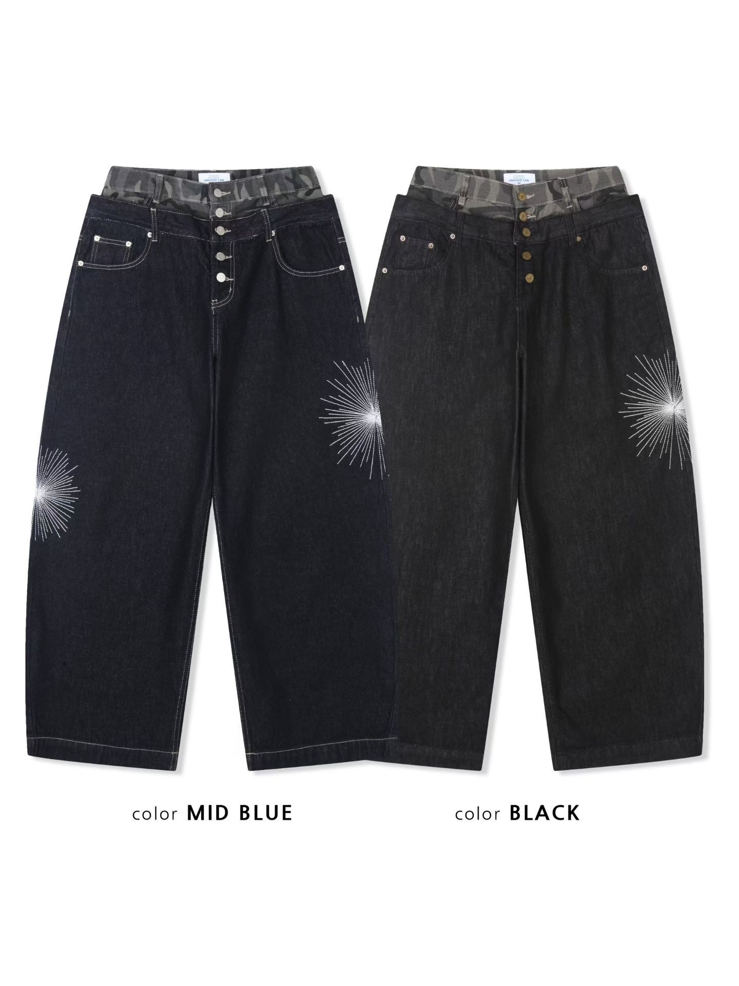 拼迷彩鬆身牛仔褲 UNUSED-152P