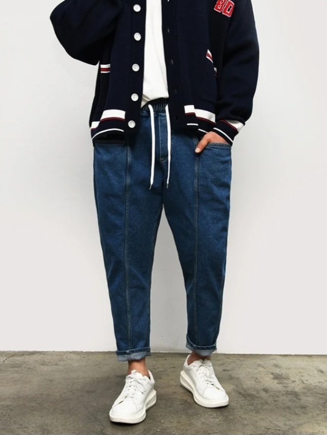 口袋剪裁鬆緊腰牛仔褲