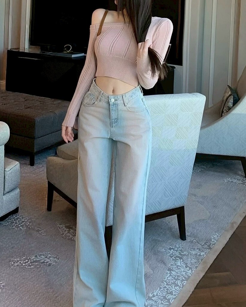 斜肩鏤空針織短版上衣