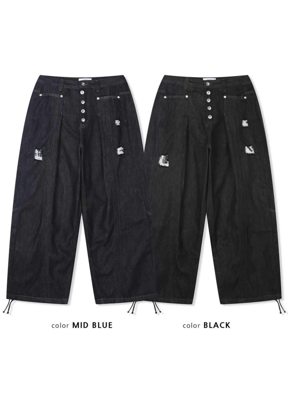 扣鈕破洞鬆身牛仔褲 UNUSED-155P