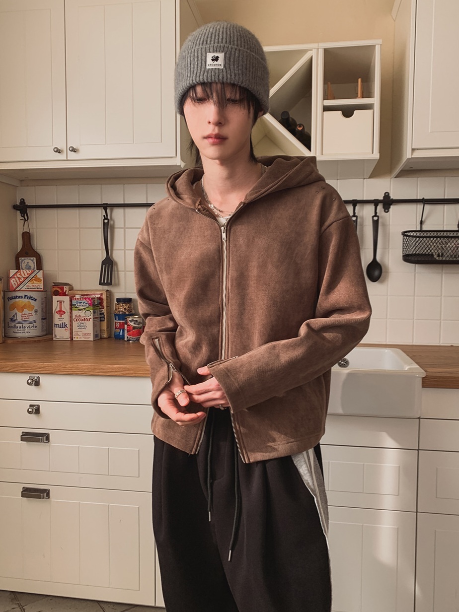 鉚釘機車連帽外套