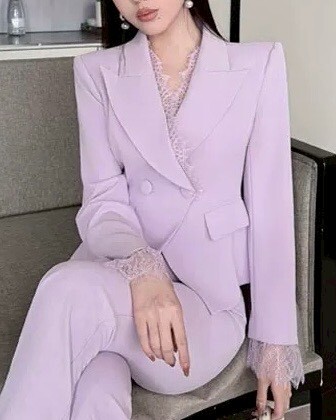 設計師家蕾絲拼接微喇叭西裝套裝