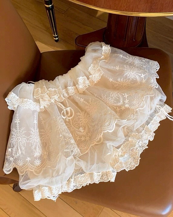 設計師家雙色復古提花立體蕾絲花苞褲裙