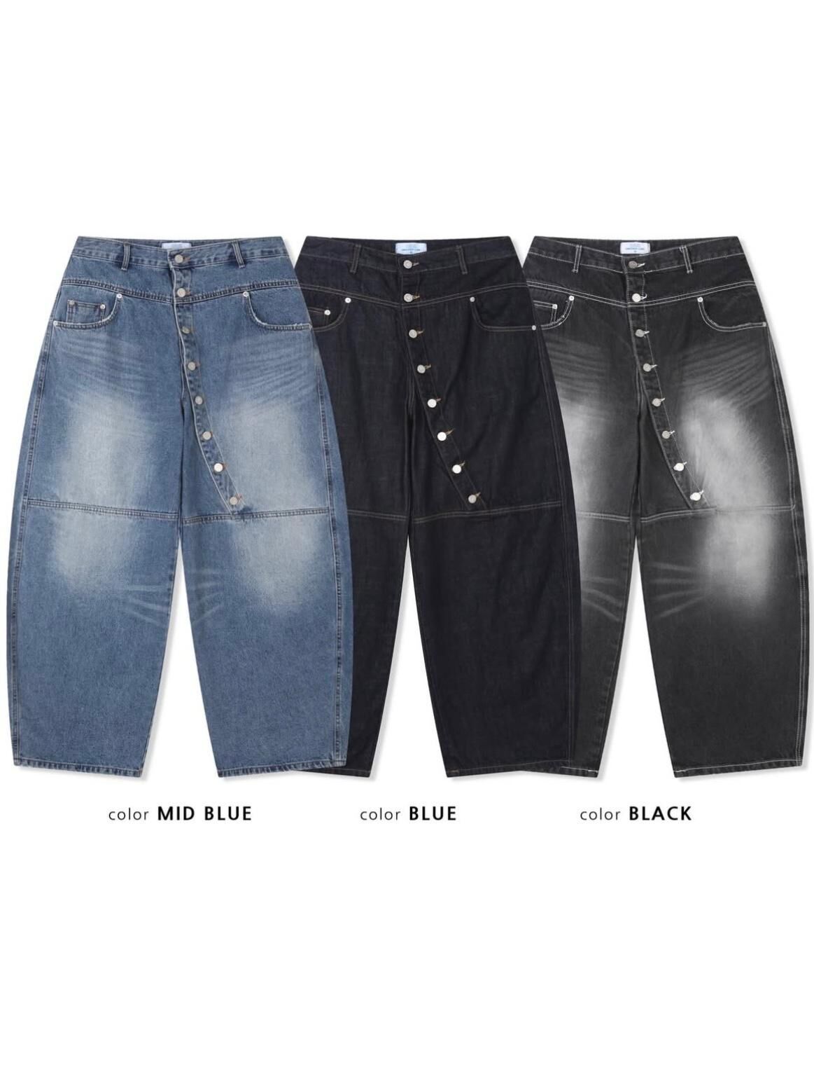 洗水扣鈕鬆身牛仔褲 UNUSED-156P