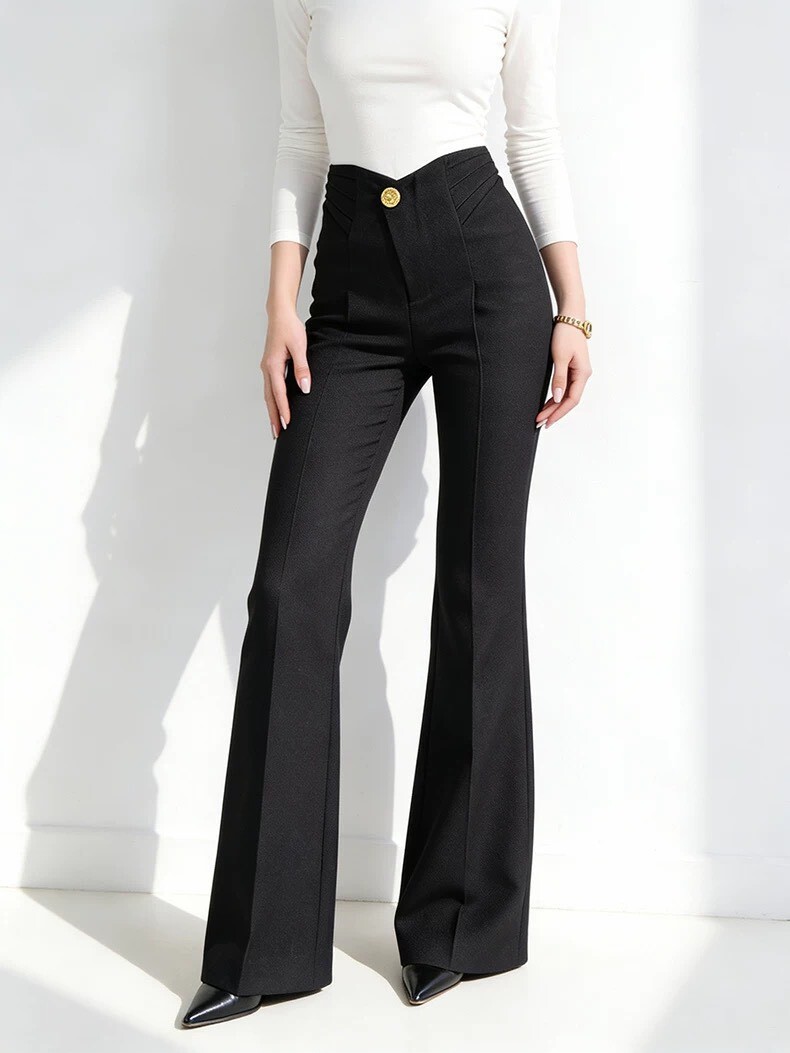 設計師家褲頭微V帶中線微喇叭西裝褲