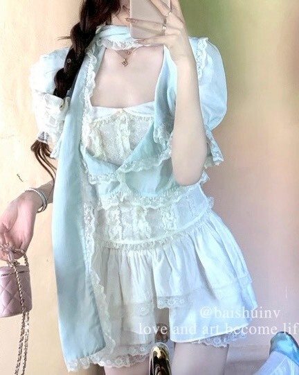 設計師家仙女斗篷外套+圍巾+蕾絲小可愛