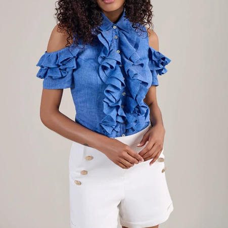 1AF0323-251 [ANNE FONTAINE] Loretta Shirt Blue #P25F210534 (EU)