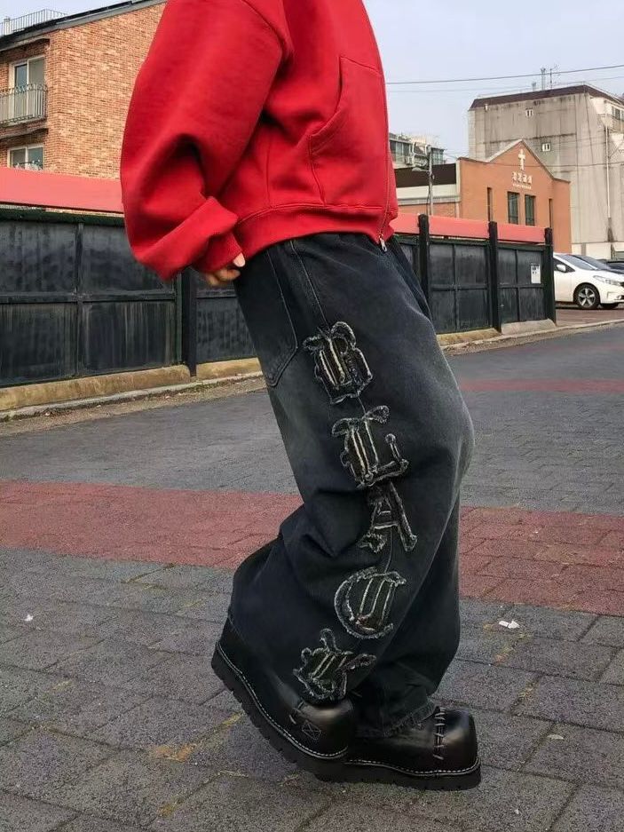 洗水英文字鬆身牛仔褲 Seeot-078P