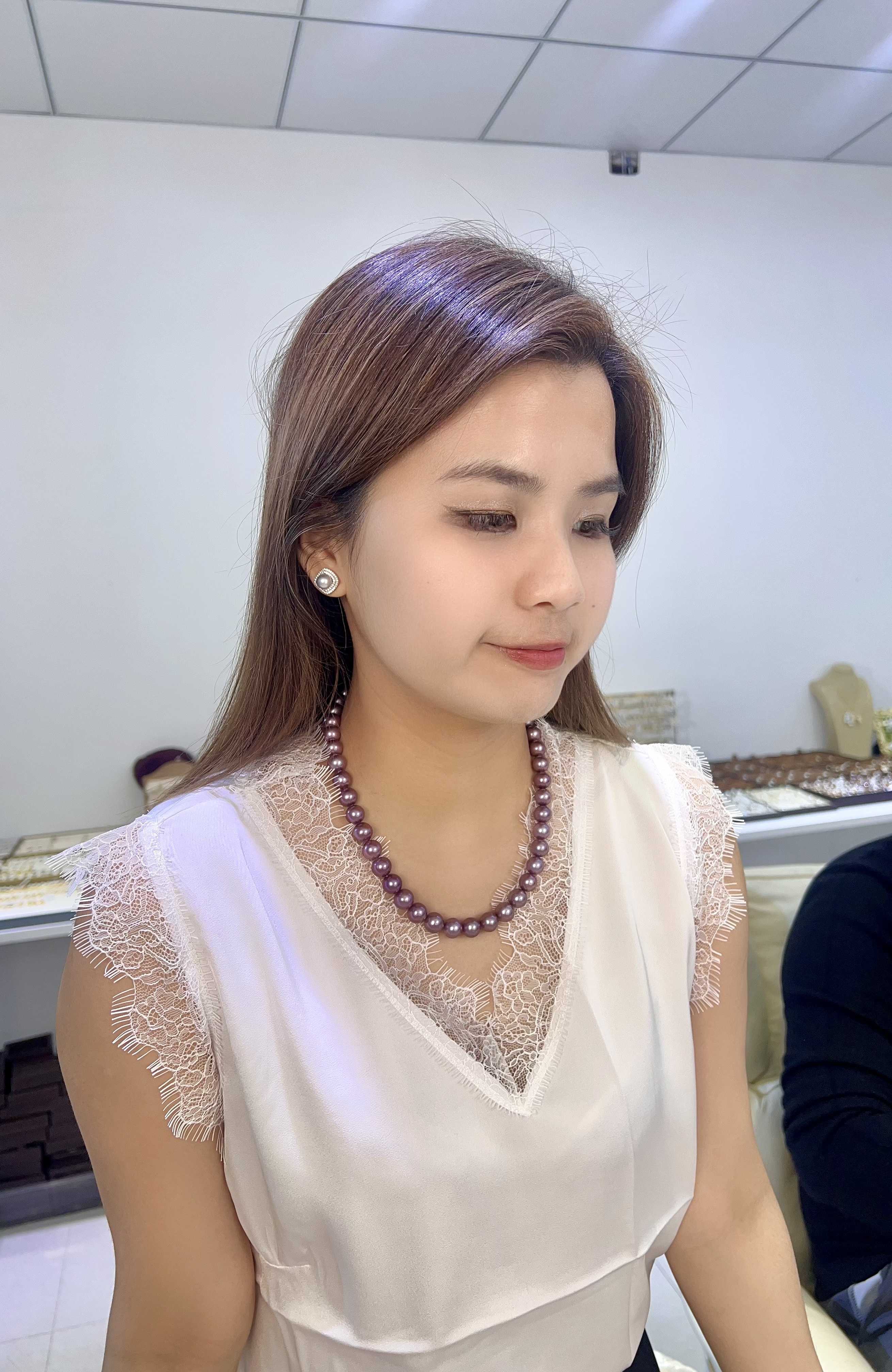 F44 紫珍珠串鏈9-12mm (YS41300X1234) 紫色S925銀 $4688 實物勁靚❤️