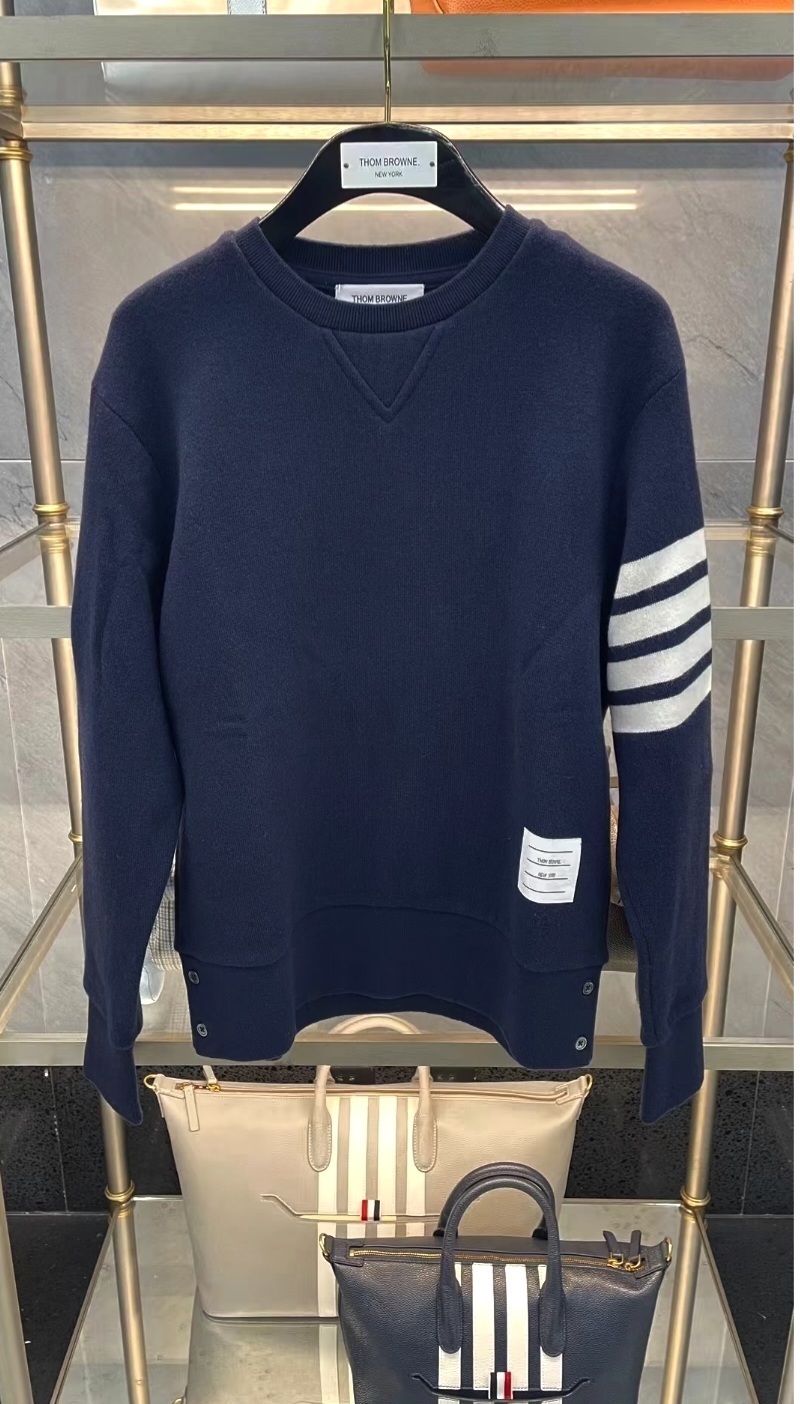 THOM BROWNE 深藍色 圓領 白標 衛衣