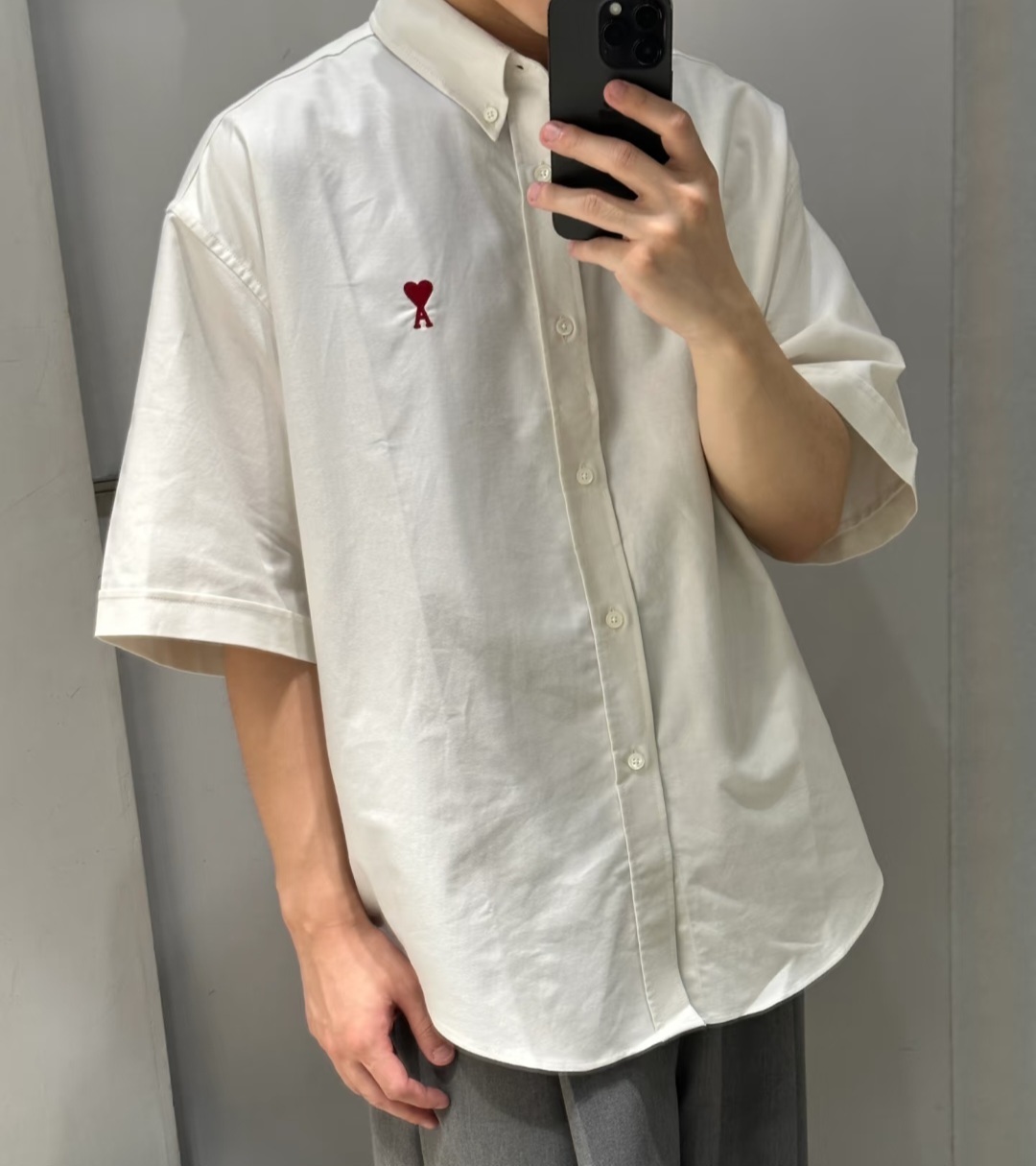 AMI 小愛心 刺繡 白色襯衫
