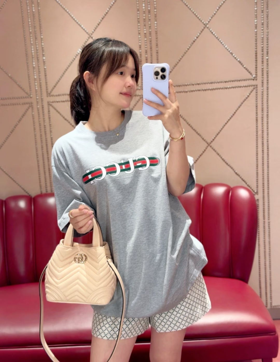 GG 灰色 經典紅綠logo Tee 成人款