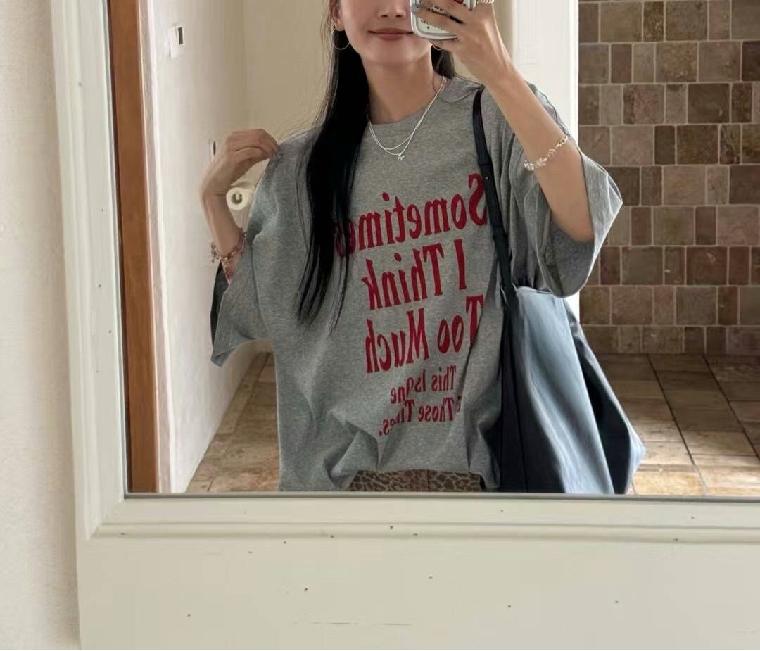 050432 寬鬆字母短T - 灰色