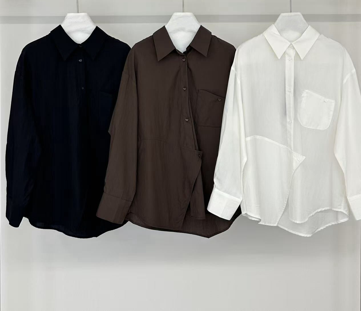 050729 小眾設計款! 不對稱翻領襯衫 - 棕色