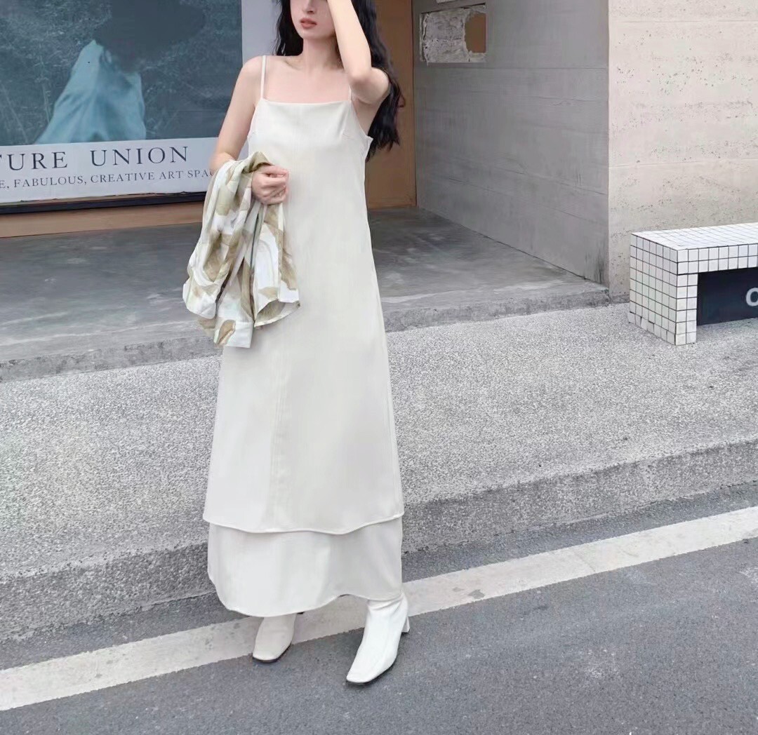 040301 小眾設計款! 多層次吊帶長洋 - 白色
