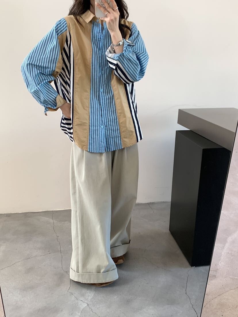 060401 小眾設計款! 拼接條紋襯衫 - 2 colors