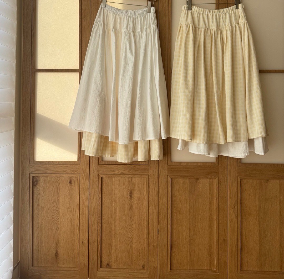 060388 格紋多層次半裙 - 黃格