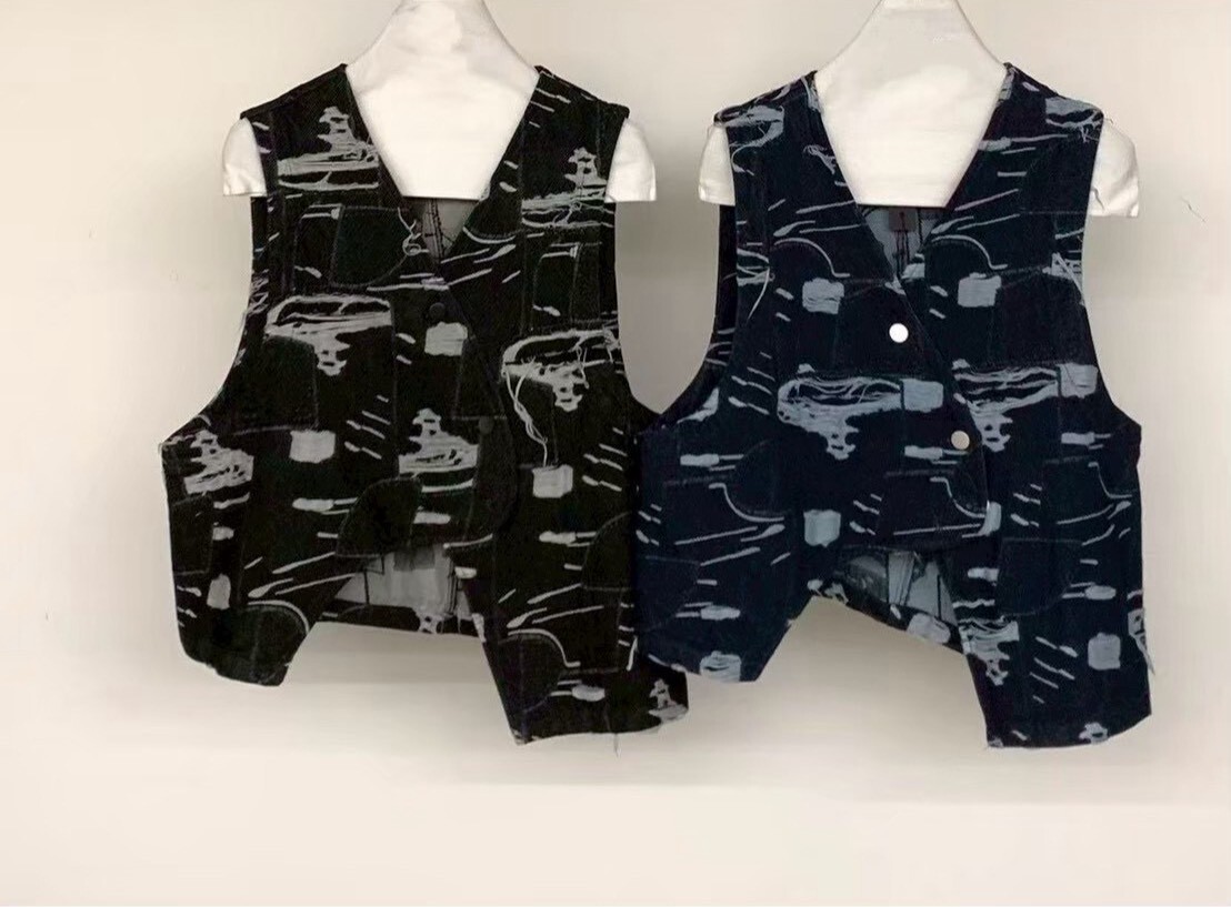 060244 小眾設計款! 重工刷破丹寧背心 - 藍色