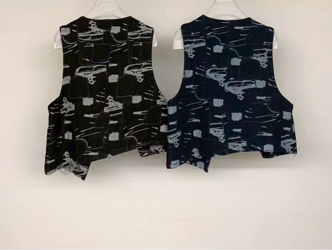 060244 小眾設計款! 重工刷破丹寧背心 - 藍色