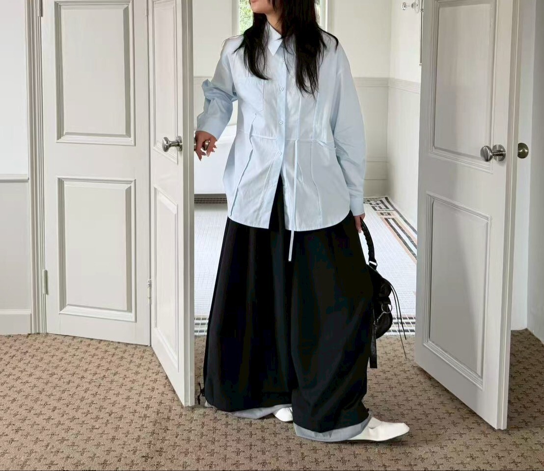 060203 小眾設計款! 不對稱翻領襯衫 - 藍色