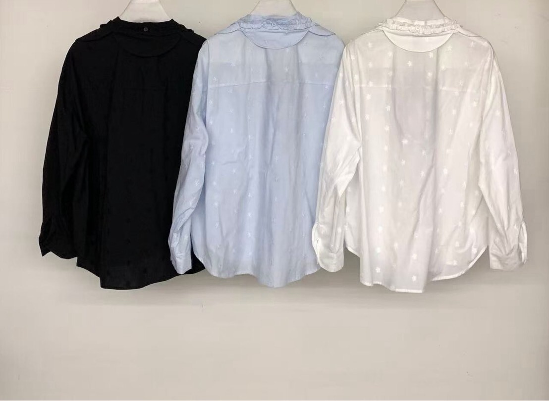 060410 小眾設計款! 荷葉邊領帶襯衫 - 藍