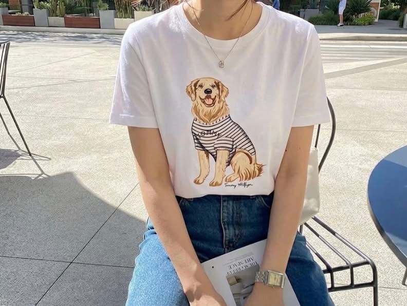 [USW] TOMMY HILFIGER WOMEN'S GRAPHIC DOG TEE GOLDEN RETRIEVER, UZZ1262 (UZZ1262)