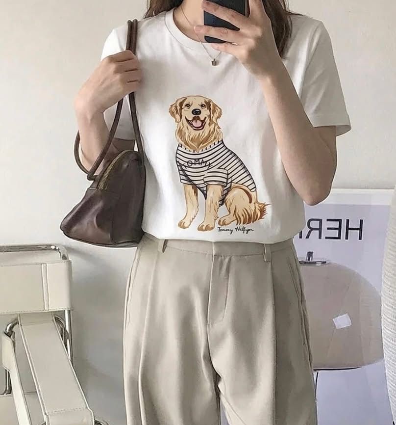 [USW] TOMMY HILFIGER WOMEN'S GRAPHIC DOG TEE GOLDEN RETRIEVER, UZZ1262 (UZZ1262)