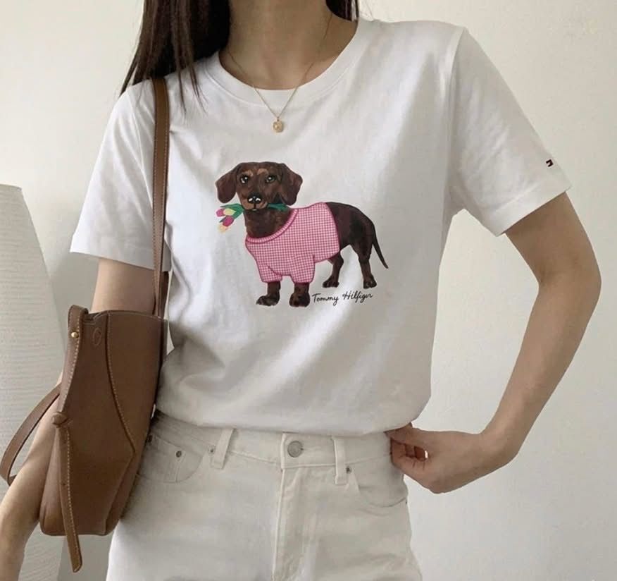 [USW] TOMMY HILFIGER WOMEN'S GRAPHIC DOG TEE DACHSHUND, UZZ1263 (UZZ1263)