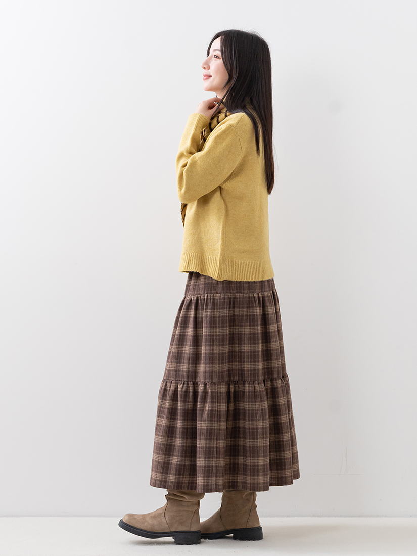 條紋披肩針織上衣格紋蛋糕長裙組合