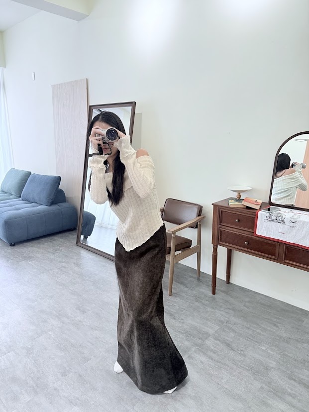 B16厚磅內刷毛木紋裙