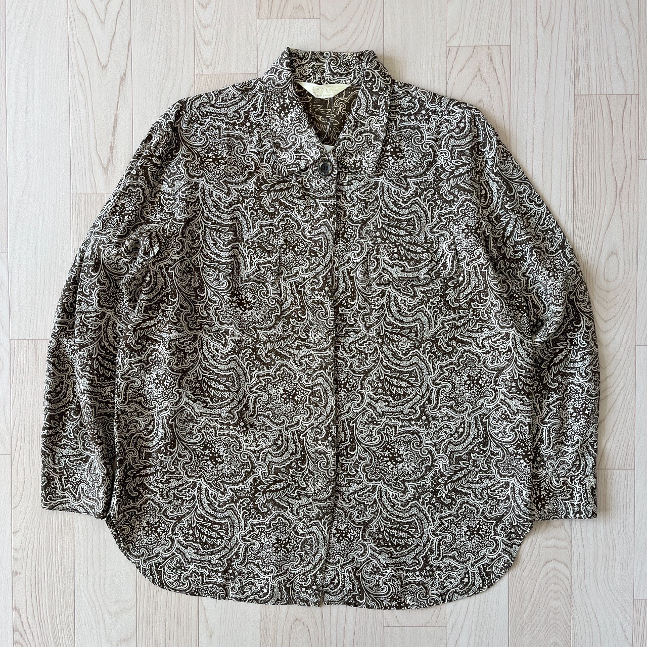 日本製啡色植物圖案古著上衣