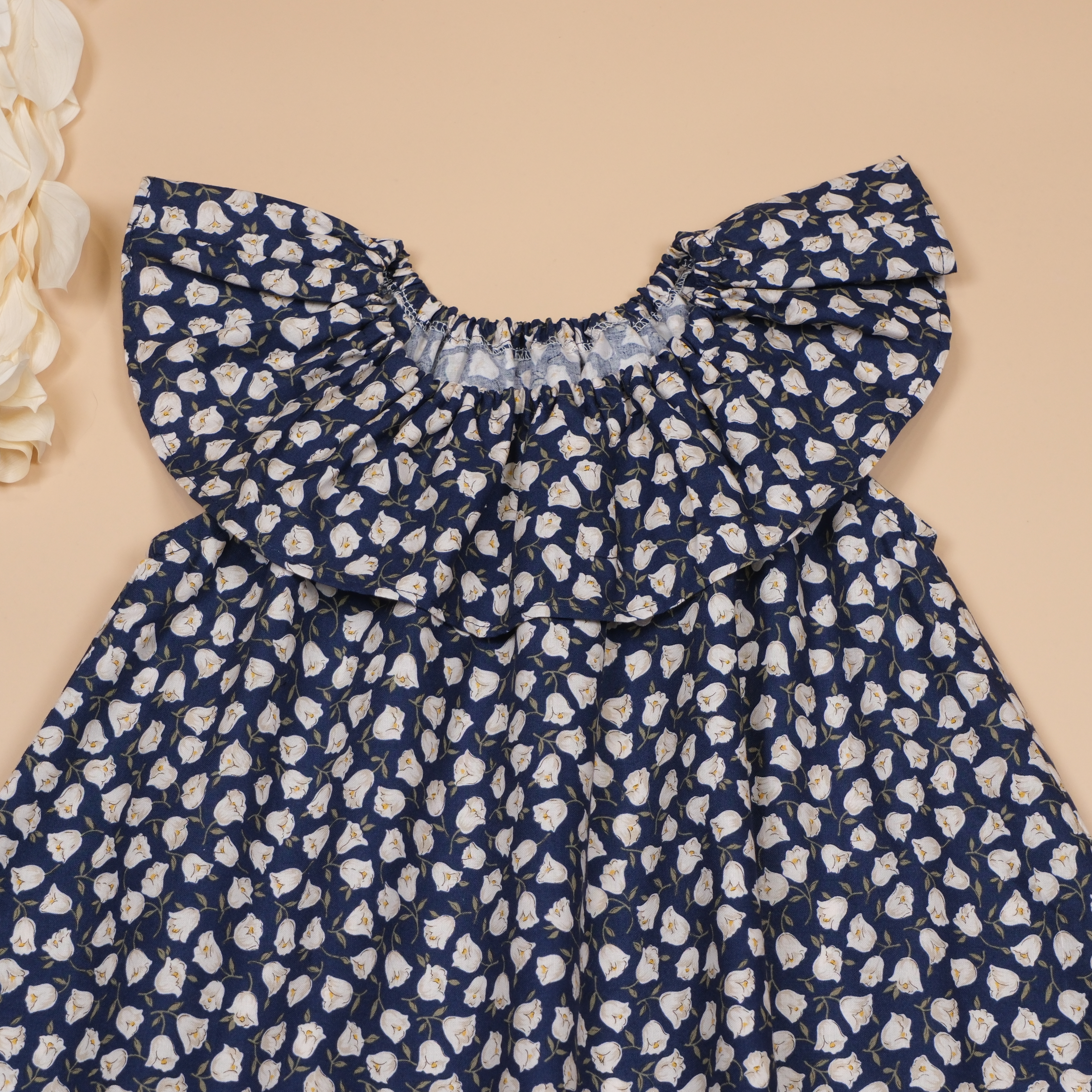 靜謐花影・夜藍花影・飛袖圓領洋裝