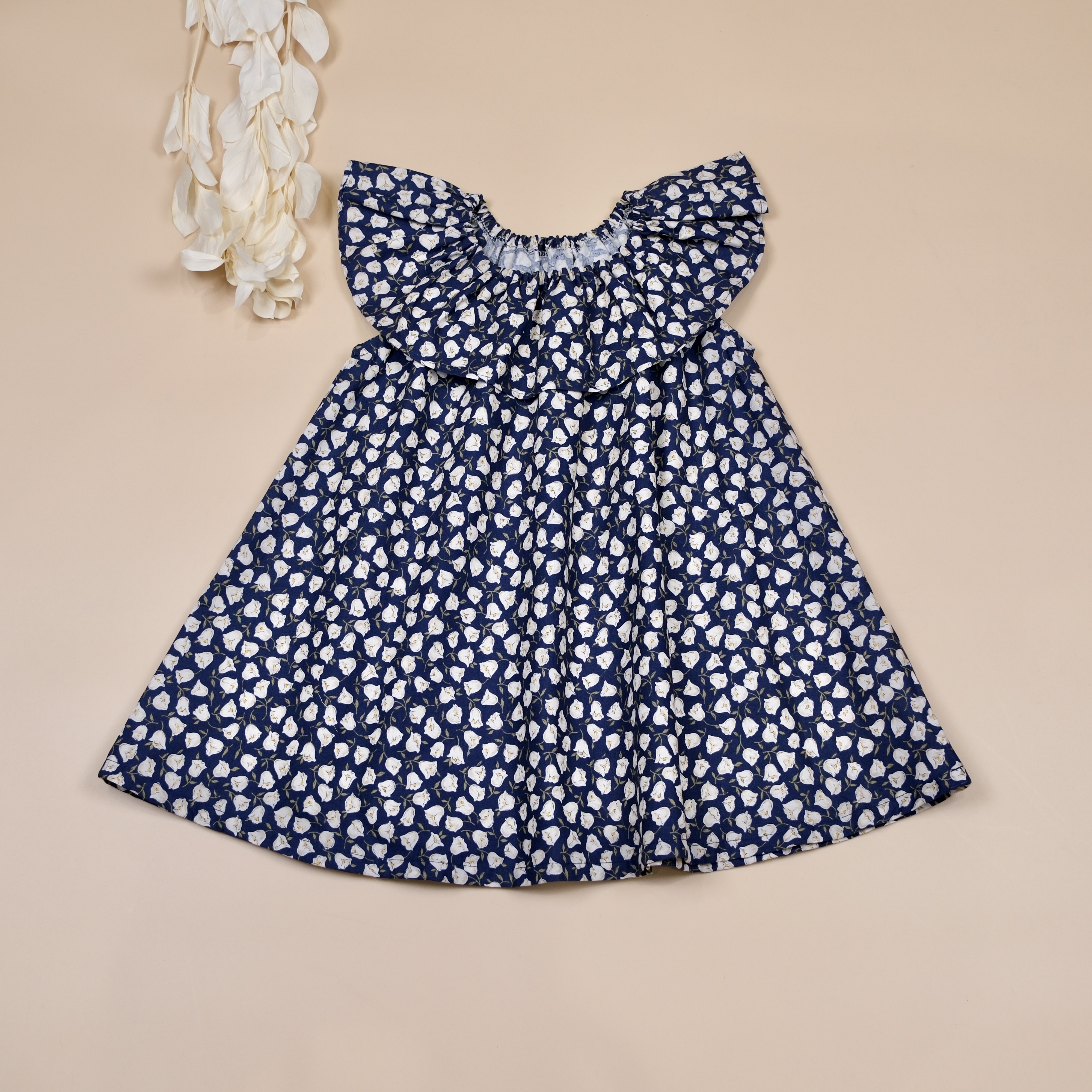 靜謐花影・夜藍花影・飛袖圓領洋裝