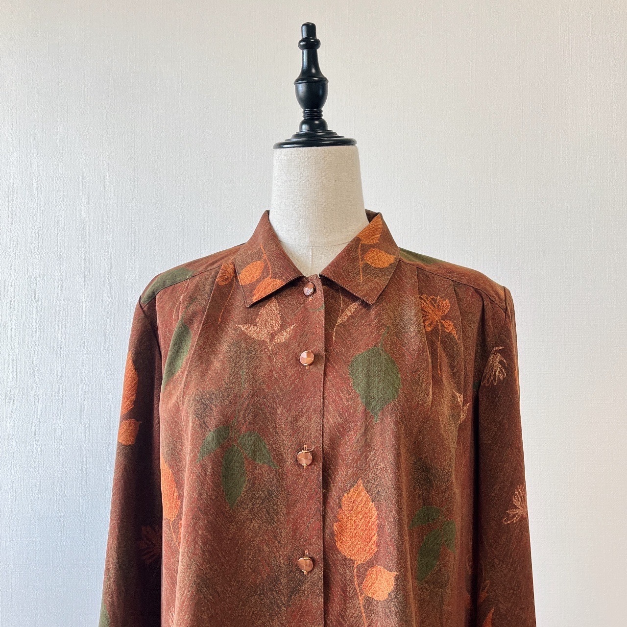 啡色樹葉圖案長袖古著上衣