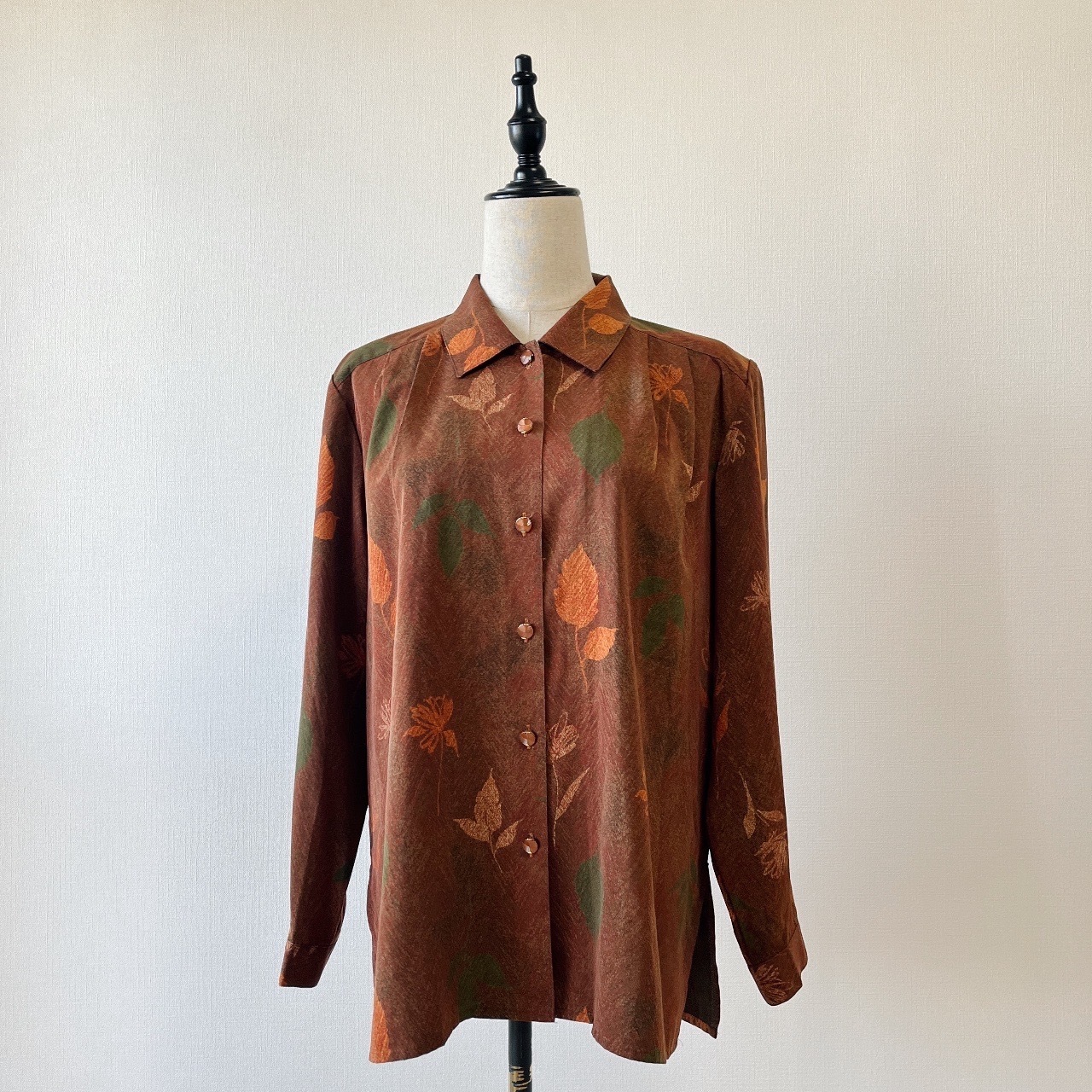 啡色樹葉圖案長袖古著上衣