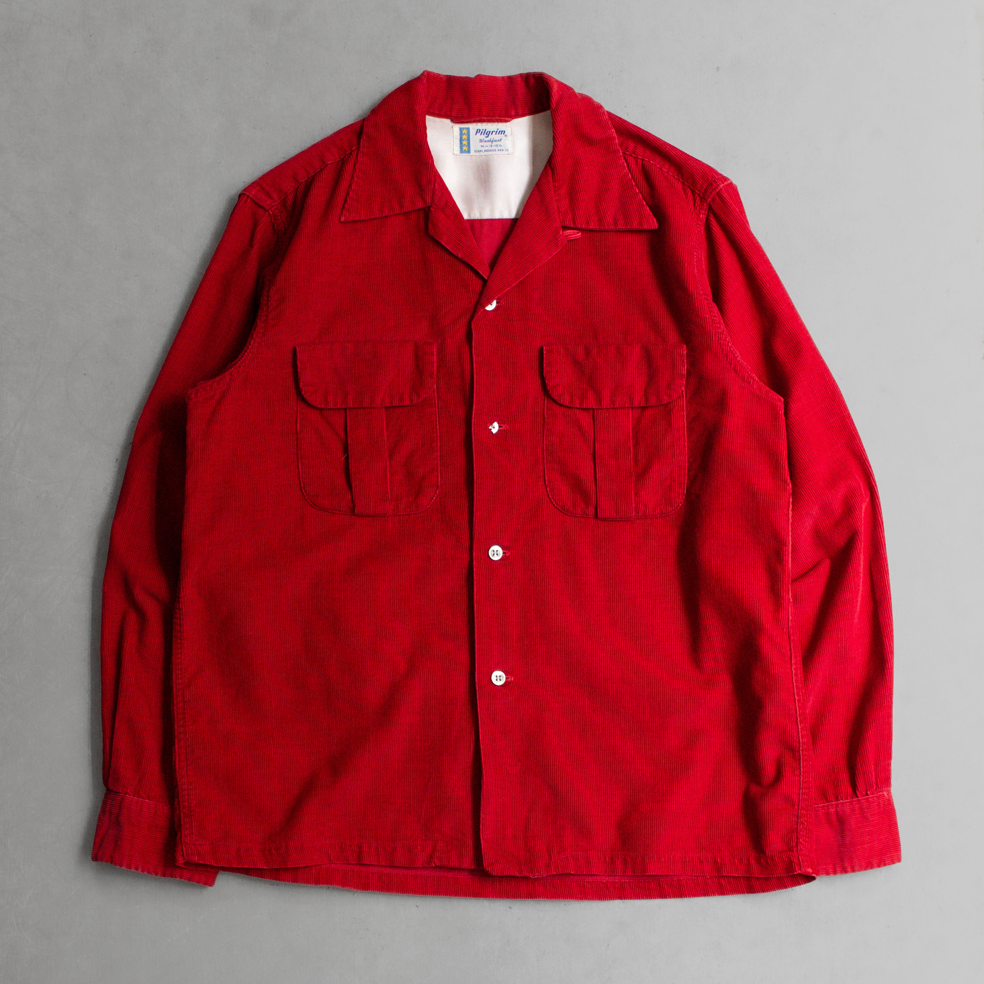 50S PILGRIM CORDUROY OPEN SHIRT 美國製 酒紅色 燈芯絨 開領 長袖 襯衫