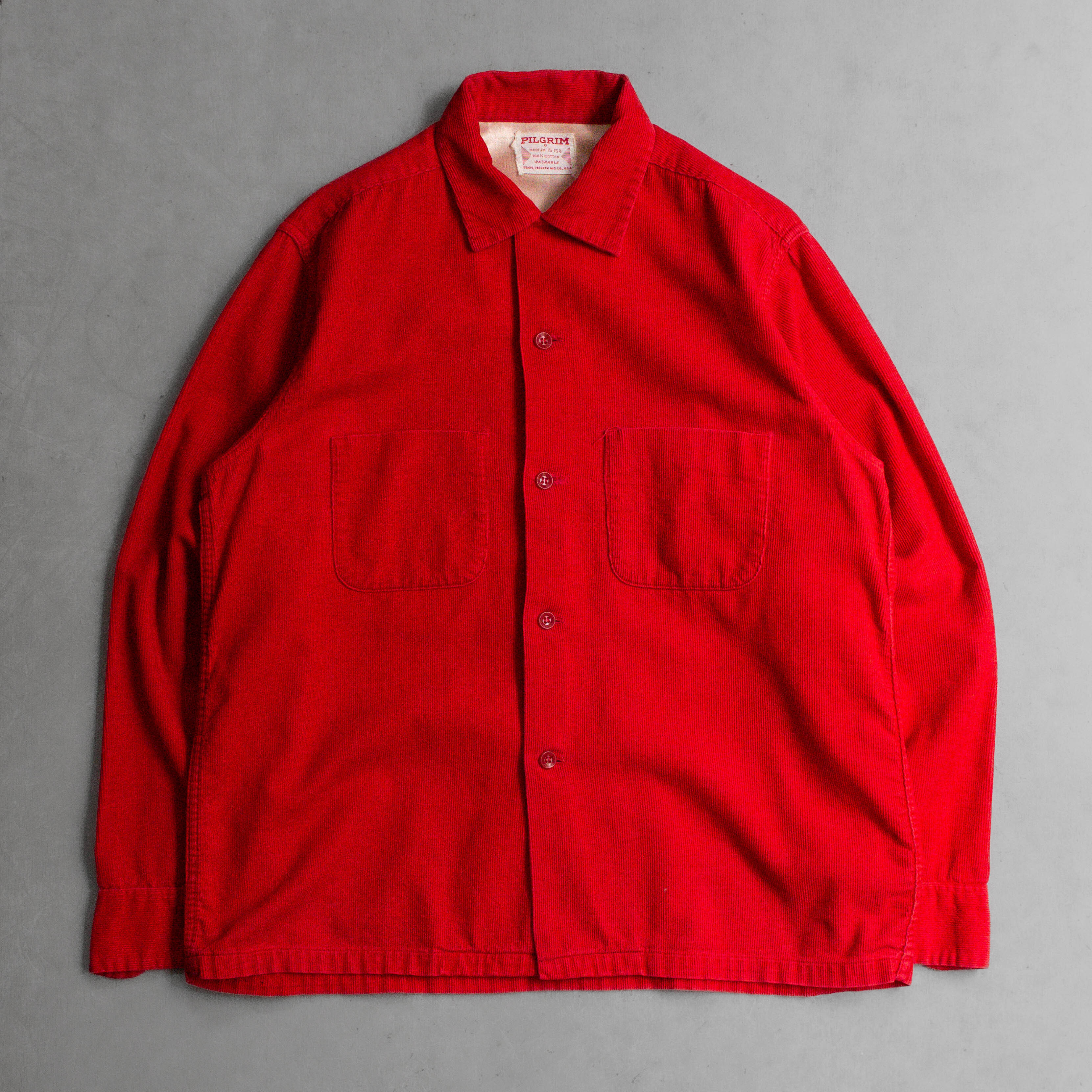 50-60S PILGRIM CORDUROY OPEN SHIRT 美國製 紅色 燈芯絨 開領 長袖襯衫
