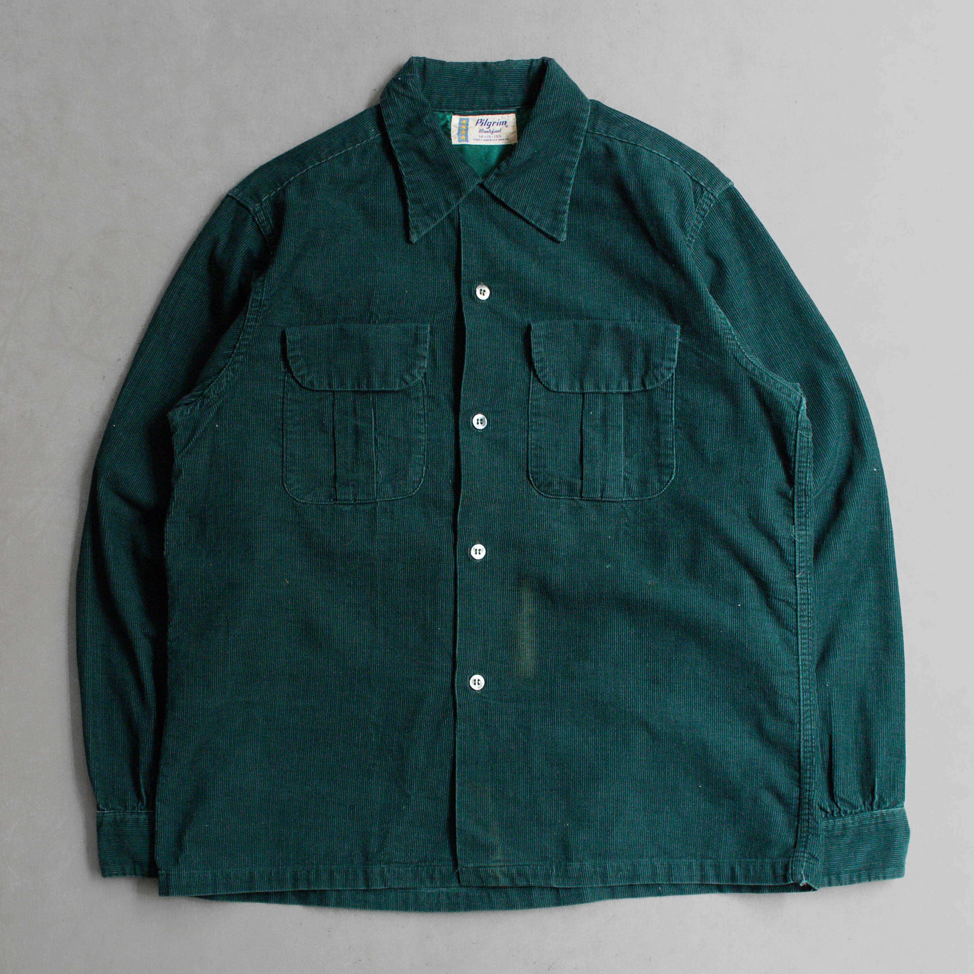 50S PILGRIM CORDUROY OPEN SHIRT 美國製 綠色 燈芯絨 開領 長袖 襯衫