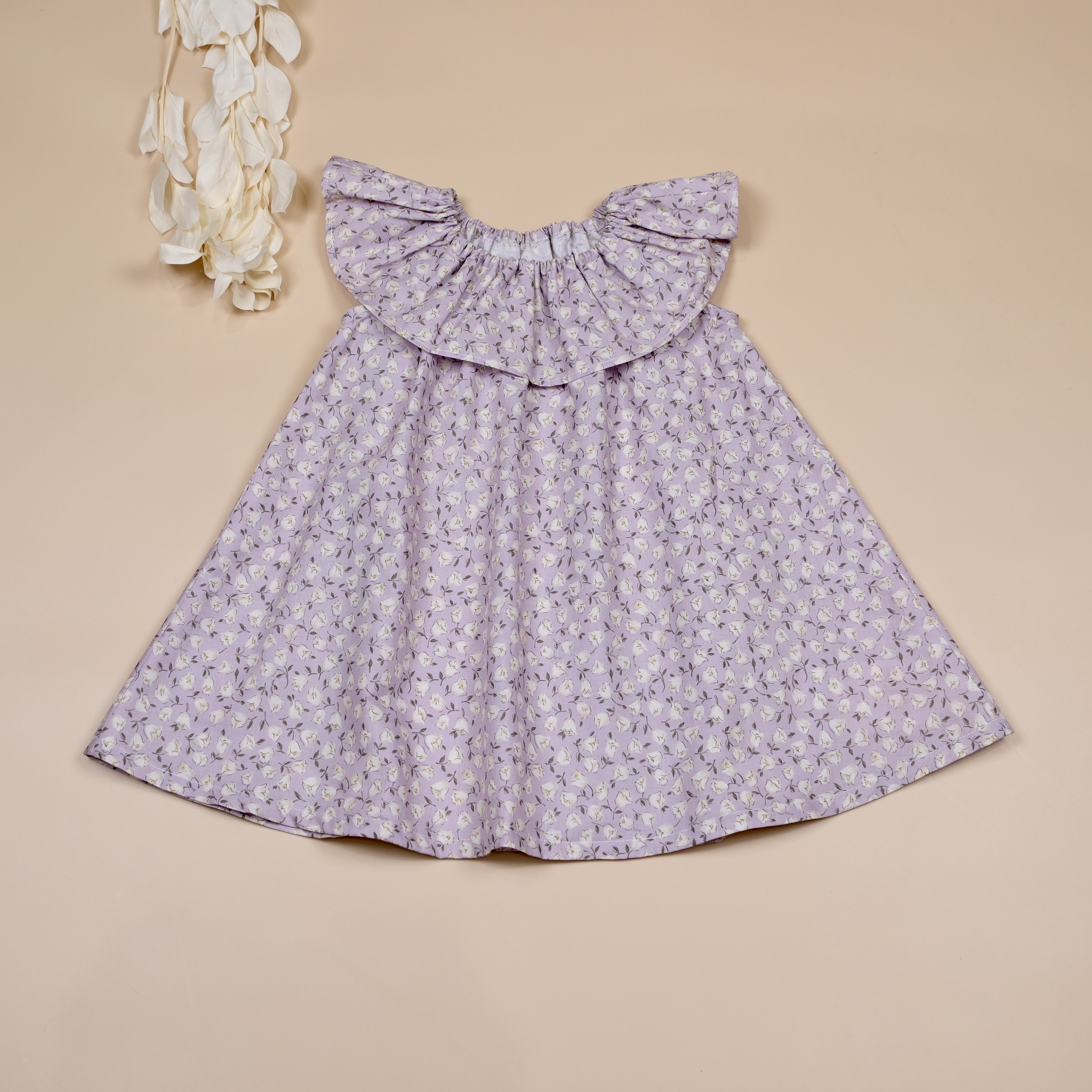 靜謐花影・丁香霧紫・飛袖圓領洋裝