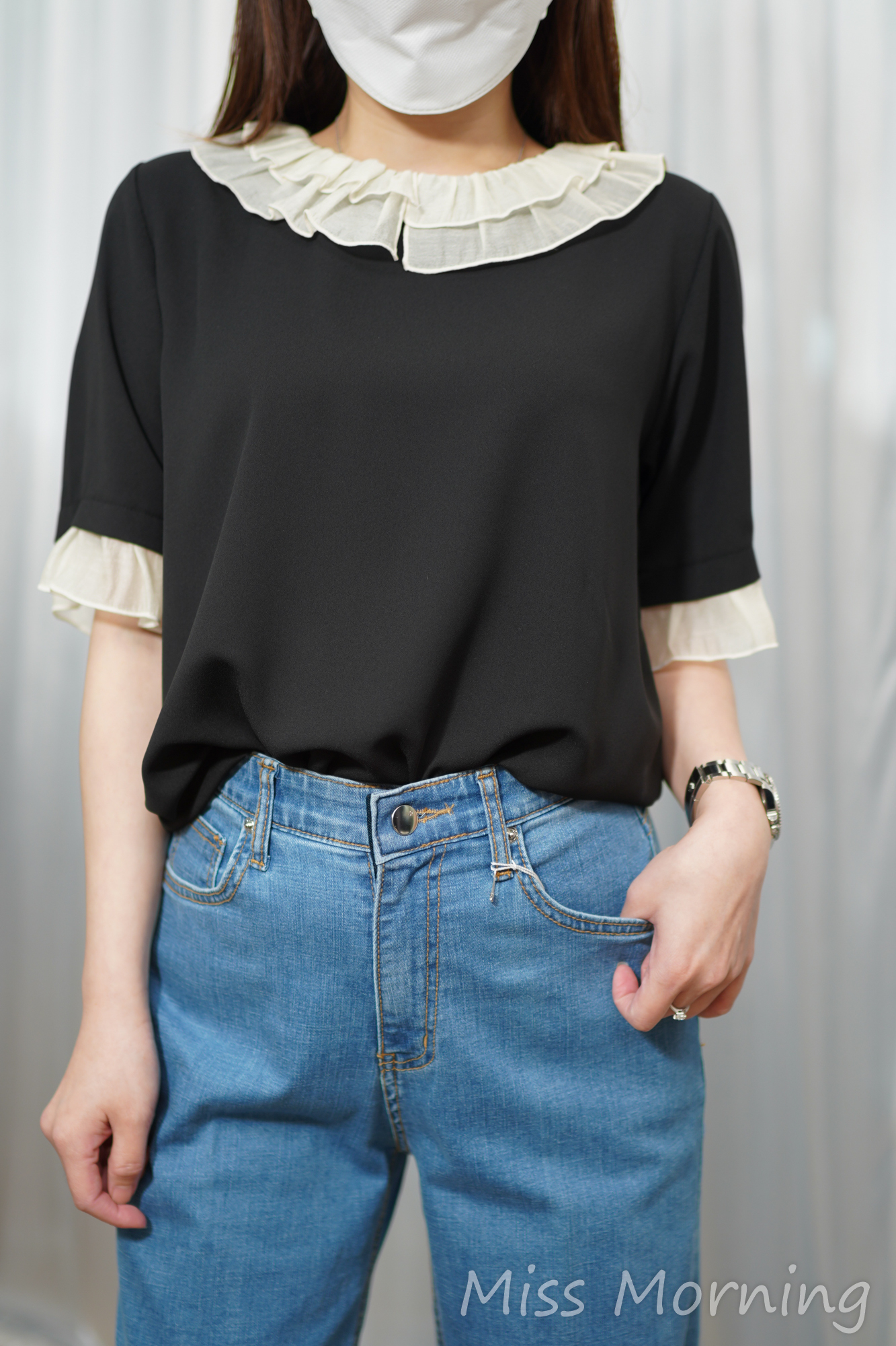 拼色雪紡上衣(15119)