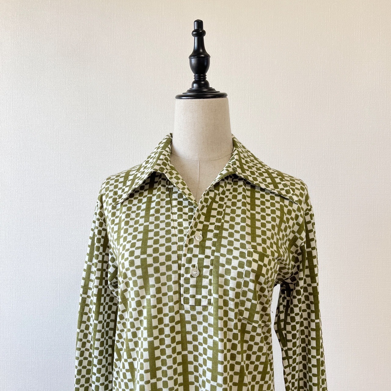 抹茶綠色格紋古著上衣