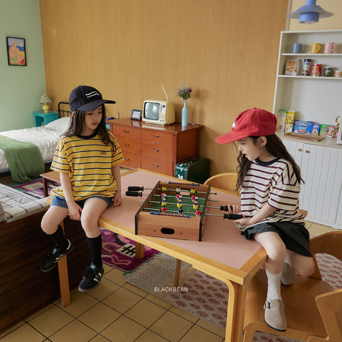 正韓夏BLACKBEAN 嫩嬰/小童兩色日系撞色條紋上衣