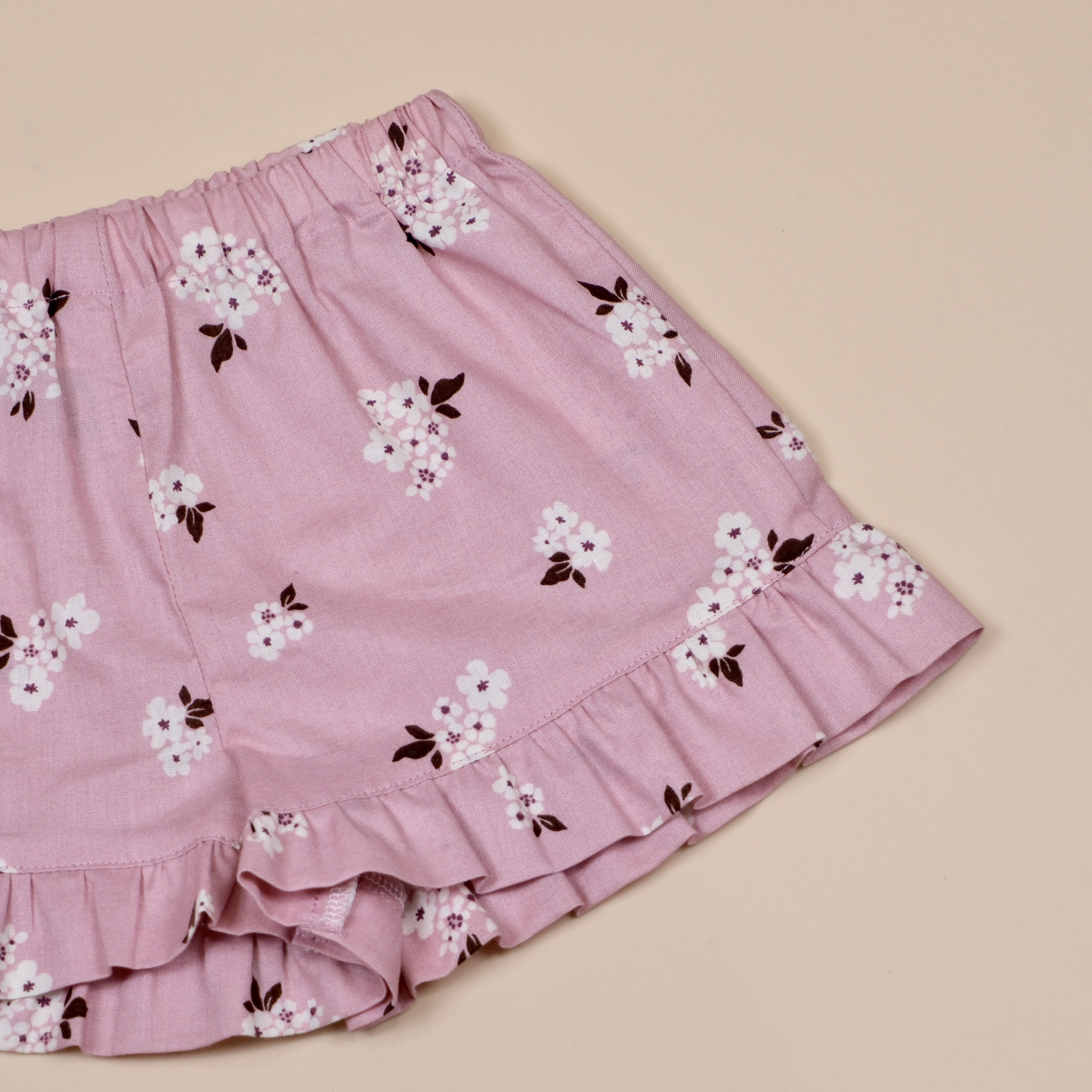 小花荷葉短褲｜粉霧