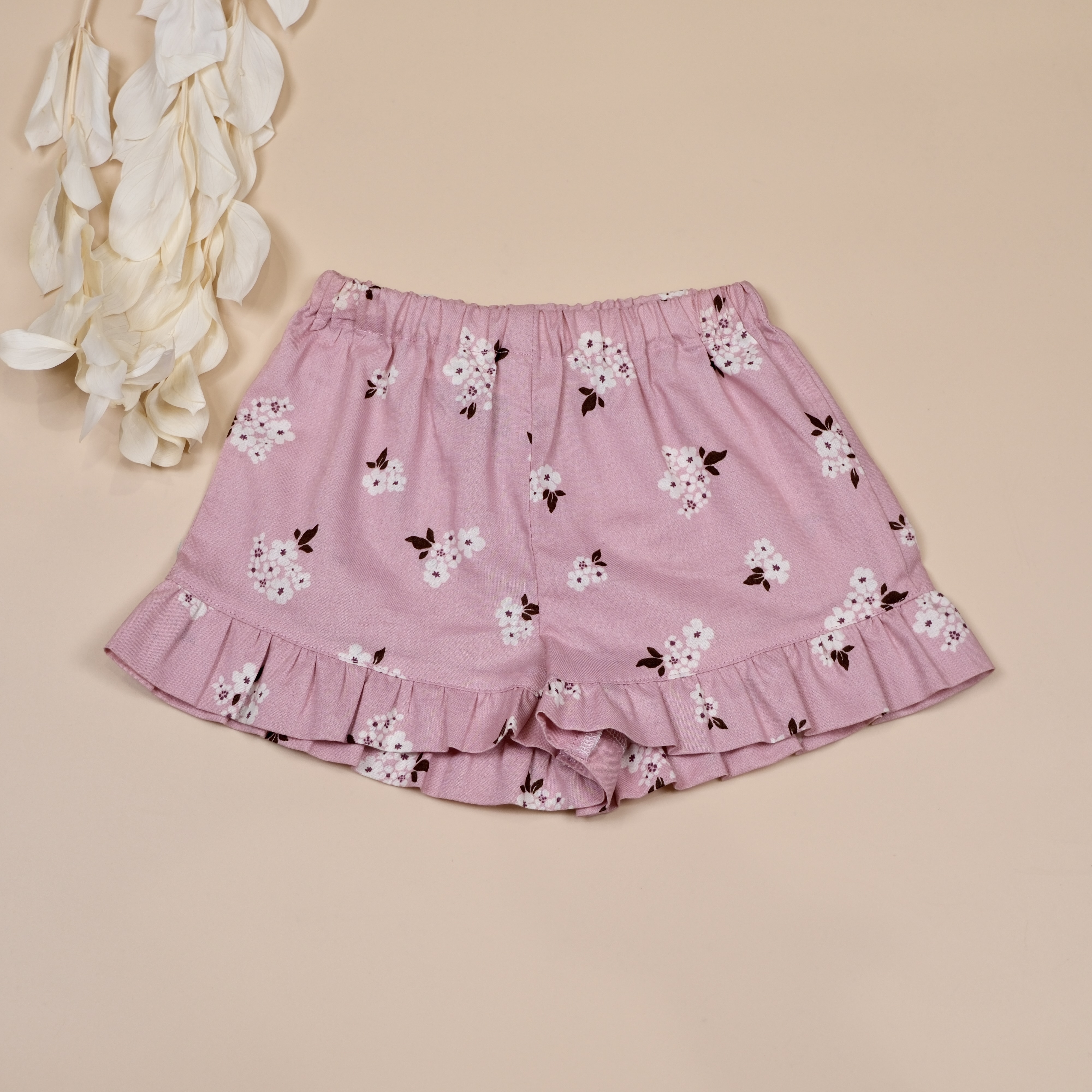 小花荷葉短褲｜粉霧